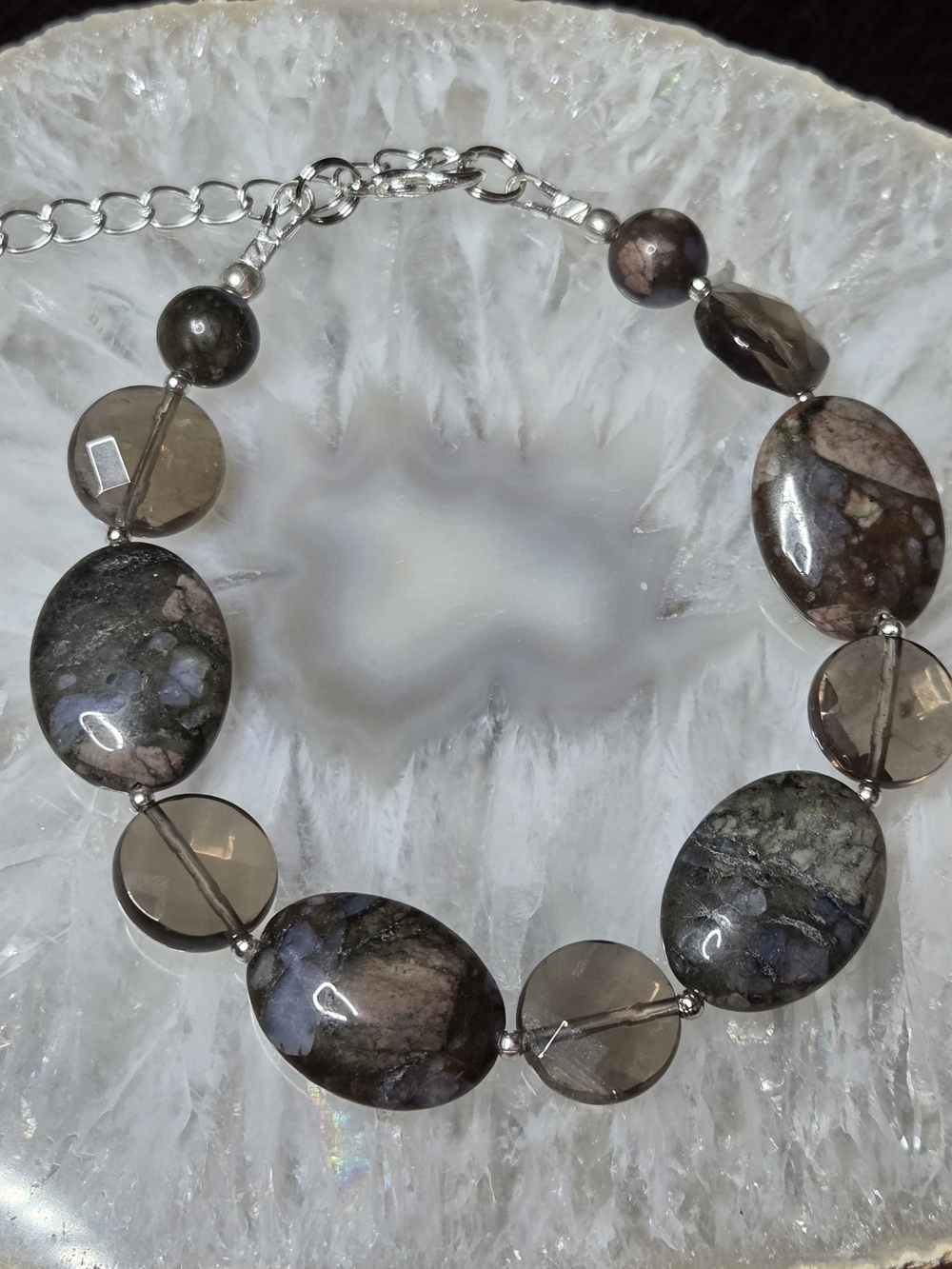 Natural Llanite/Que Sera and Smoky Quartz Beaded Bracelet